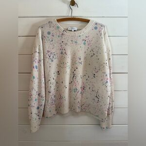 White + Warren 100% Cashmere Sweater Splatter Paint Cream Women’s Sz LARGE MINT